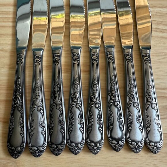 Amefa Holland AFS1 Stainless Flatware KNIVES 8 Satin Scroll Leaf 8 3/8 - Picture 5 of 9